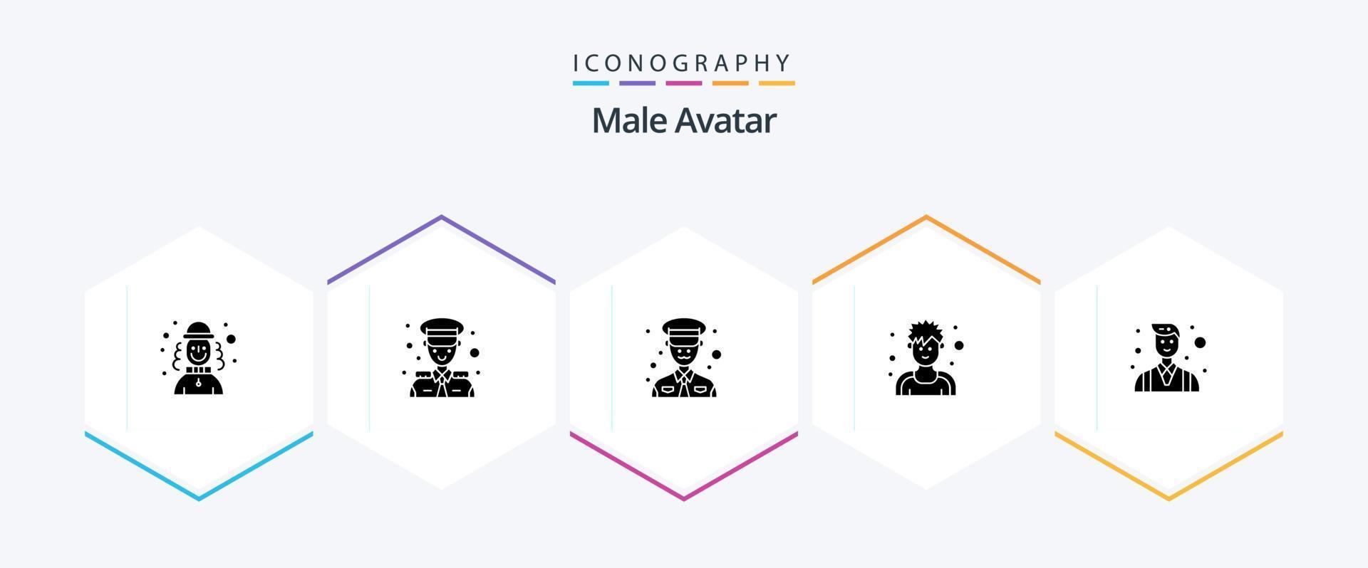 mannetje avatar 25 glyph icoon pak inclusief ondernemer. baas. Mens. sportman. sporter vector