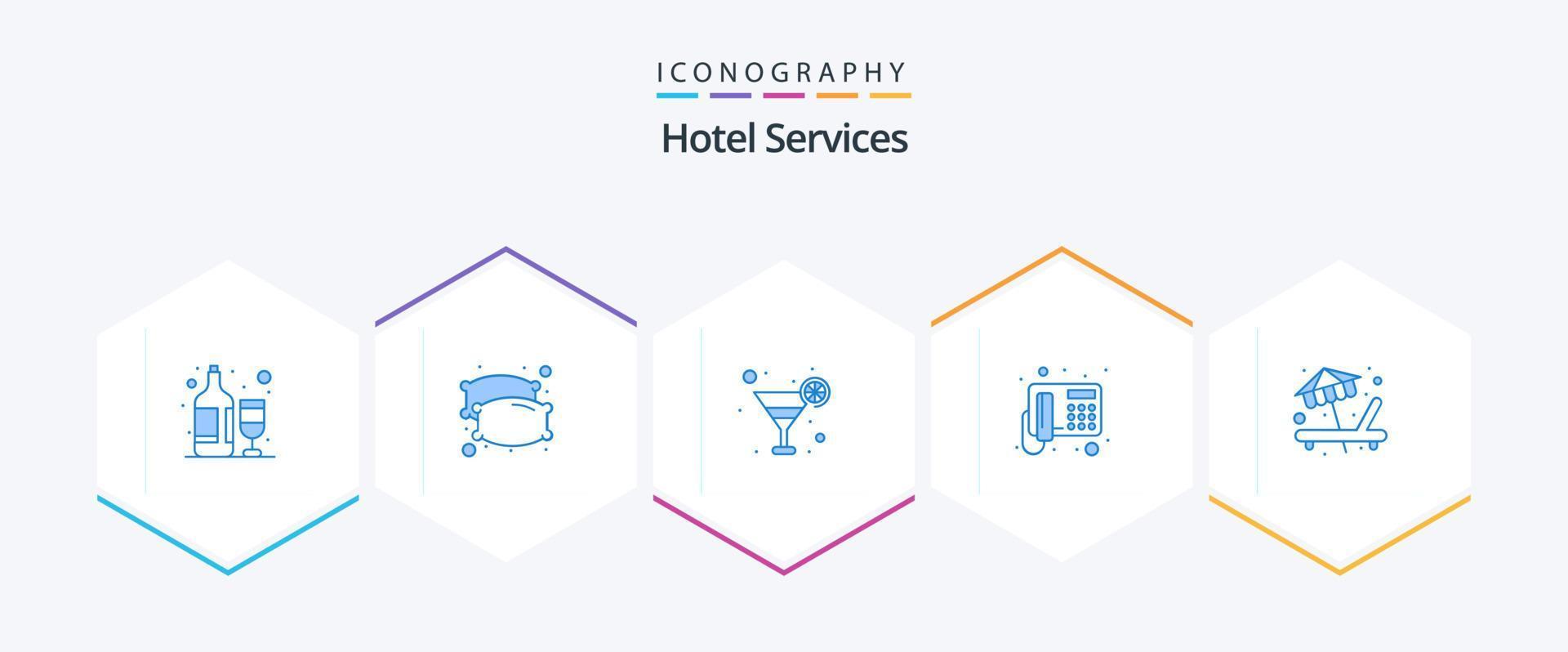 hotel Diensten 25 blauw icoon pak inclusief vakantie. strand. cocktail. communicatie. telefoon vector