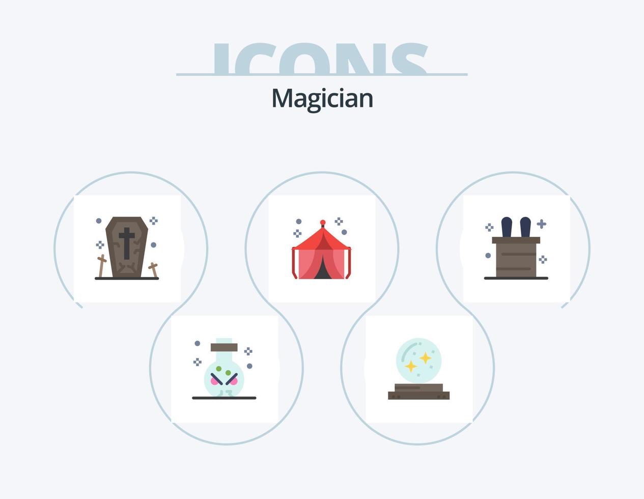goochelaar vlak icoon pak 5 icoon ontwerp. magie truc. eerlijk. ster. amusement. halloween vector