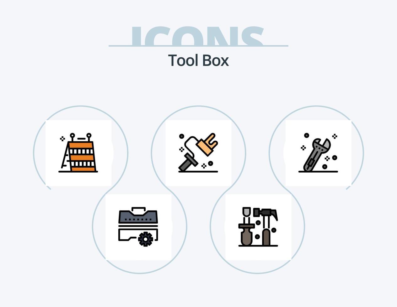 gereedschap lijn gevulde icoon pak 5 icoon ontwerp. industrie. hulpmiddel. borstel. perforator. bouw vector