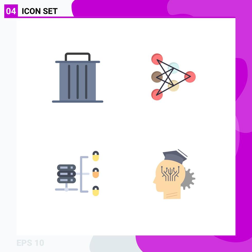 pictogram reeks van 4 gemakkelijk vlak pictogrammen van verwijderen beveiligen server verwijderen diep veiligheid bewerkbare vector ontwerp elementen