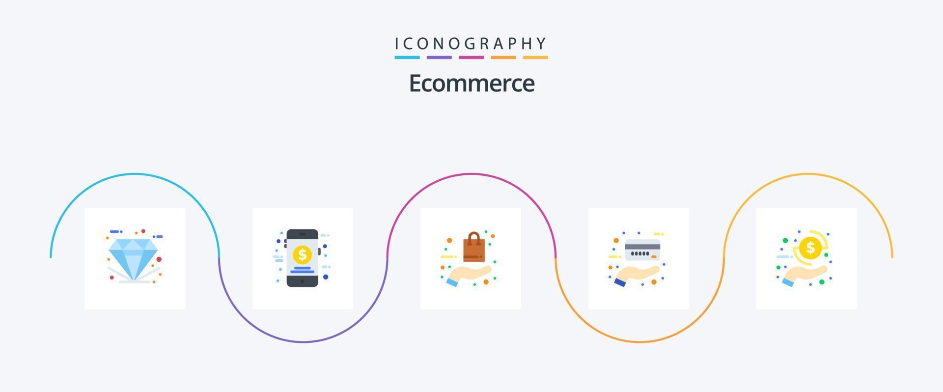 ecommerce vlak 5 icoon pak inclusief munt. credit. uitverkoop. kaart. online vector