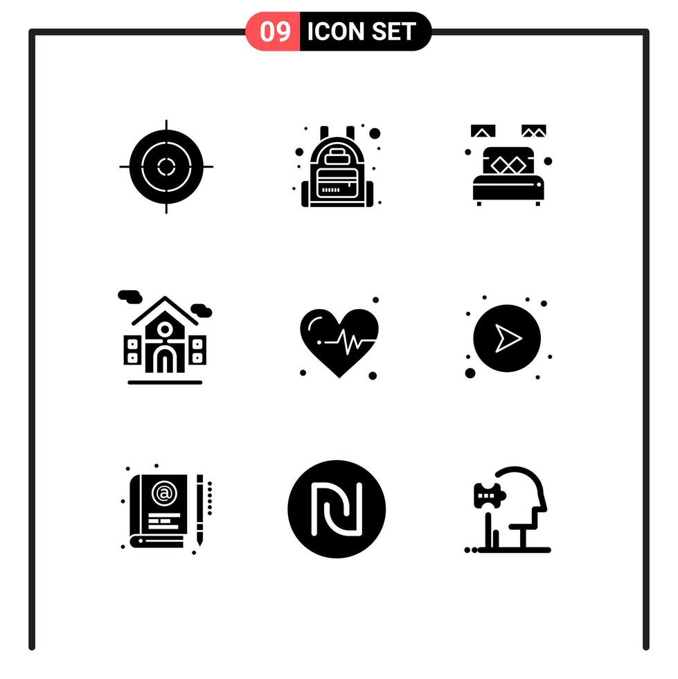 modern reeks van 9 solide glyphs pictogram van pijlen hart single medisch echt landgoed bewerkbare vector ontwerp elementen