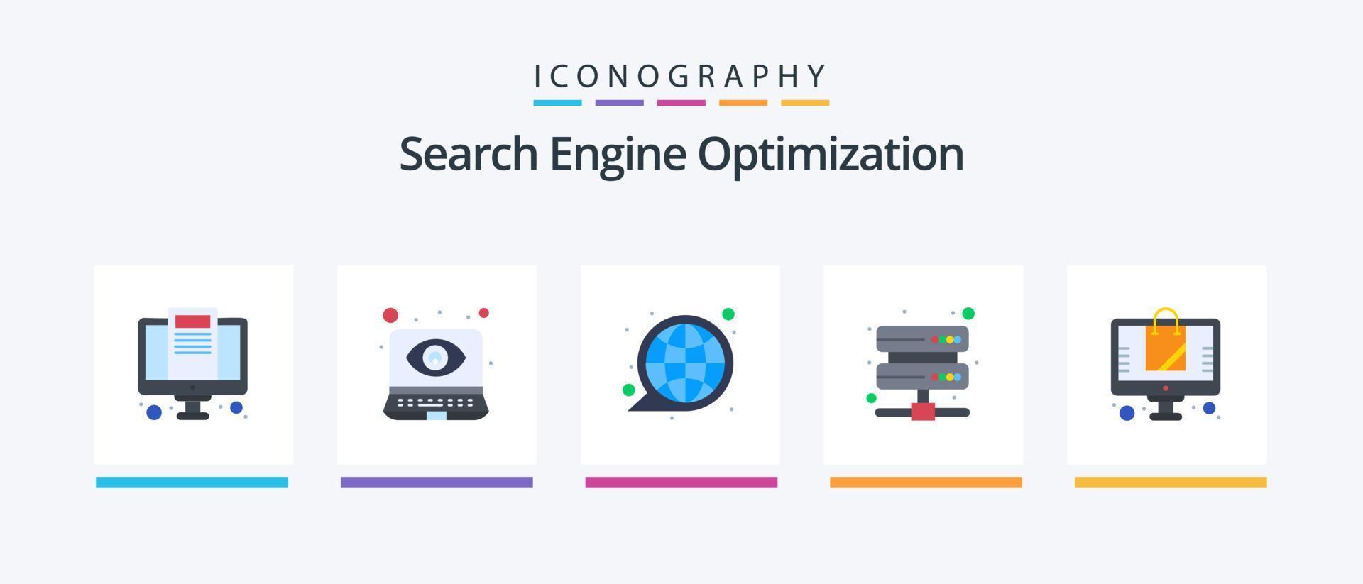 seo vlak 5 icoon pak inclusief . op te slaan. seo. winkel. hosten. creatief pictogrammen ontwerp vector