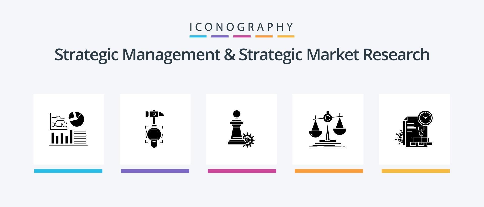 strategisch beheer en strategisch markt Onderzoek glyph 5 icoon pak inclusief tijd. winst. schaken. verlies. evenwicht. creatief pictogrammen ontwerp vector