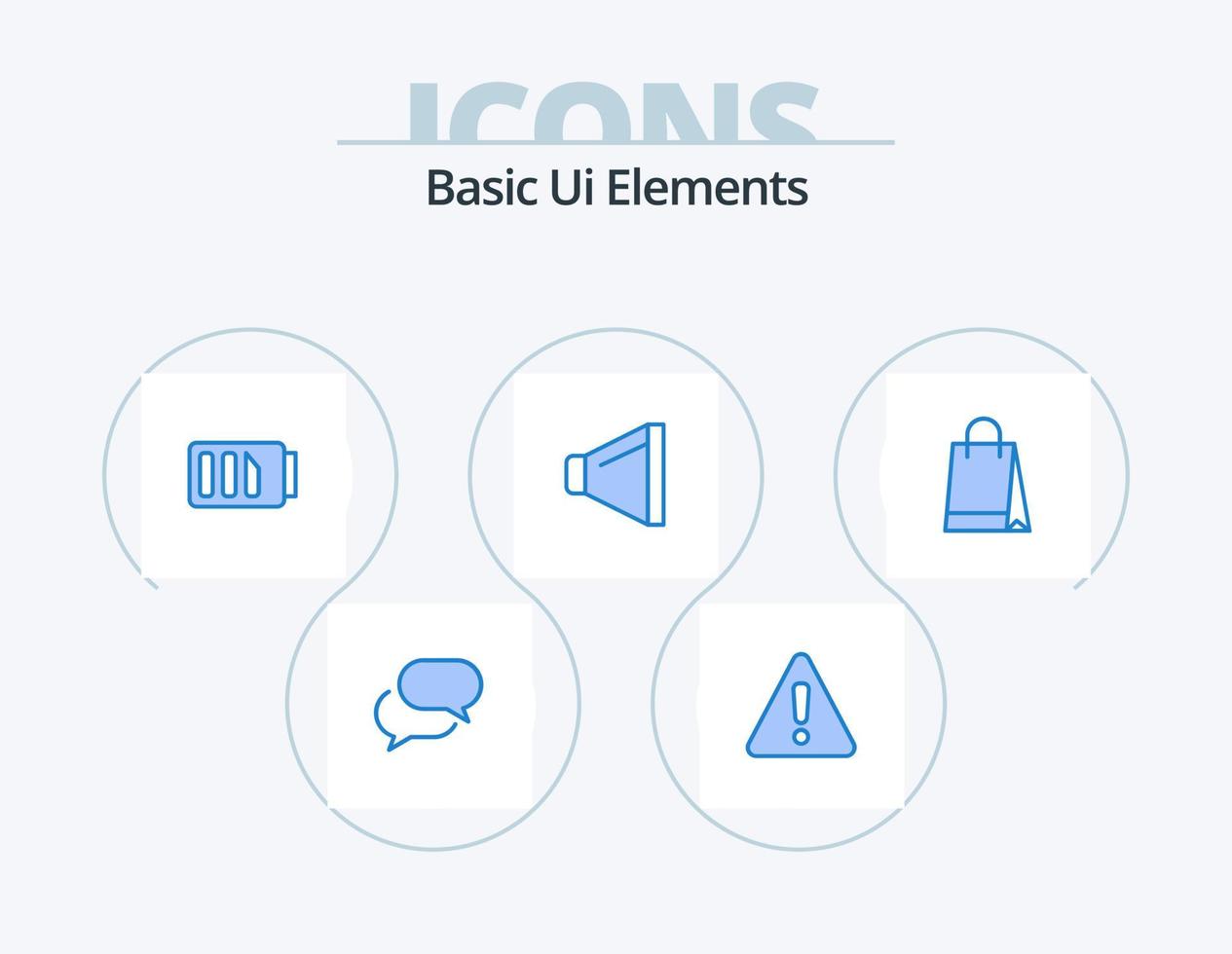 eenvoudig ui elementen blauw icoon pak 5 icoon ontwerp. winkelen. tas. aanval. volume. geluid vector