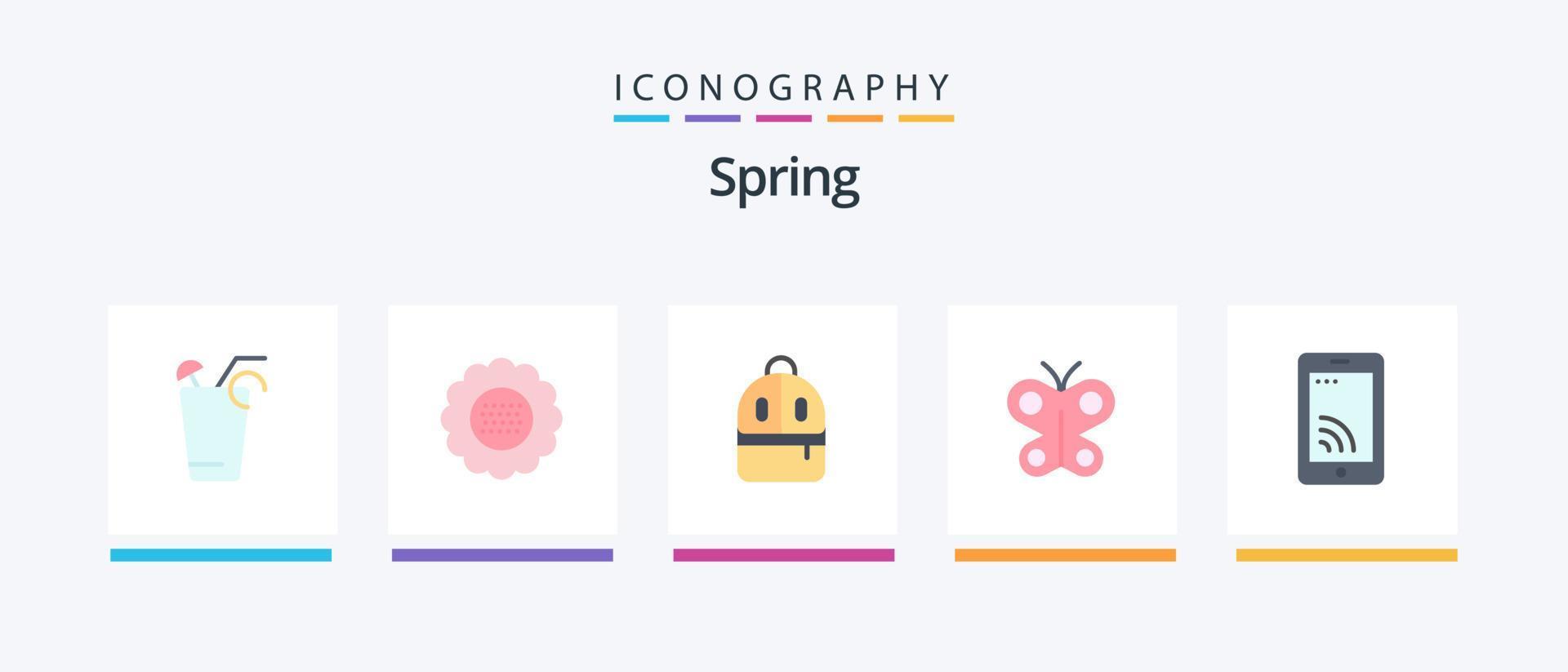 voorjaar vlak 5 icoon pak inclusief mobiel. insect. de lente. vlieg. lezen. creatief pictogrammen ontwerp vector