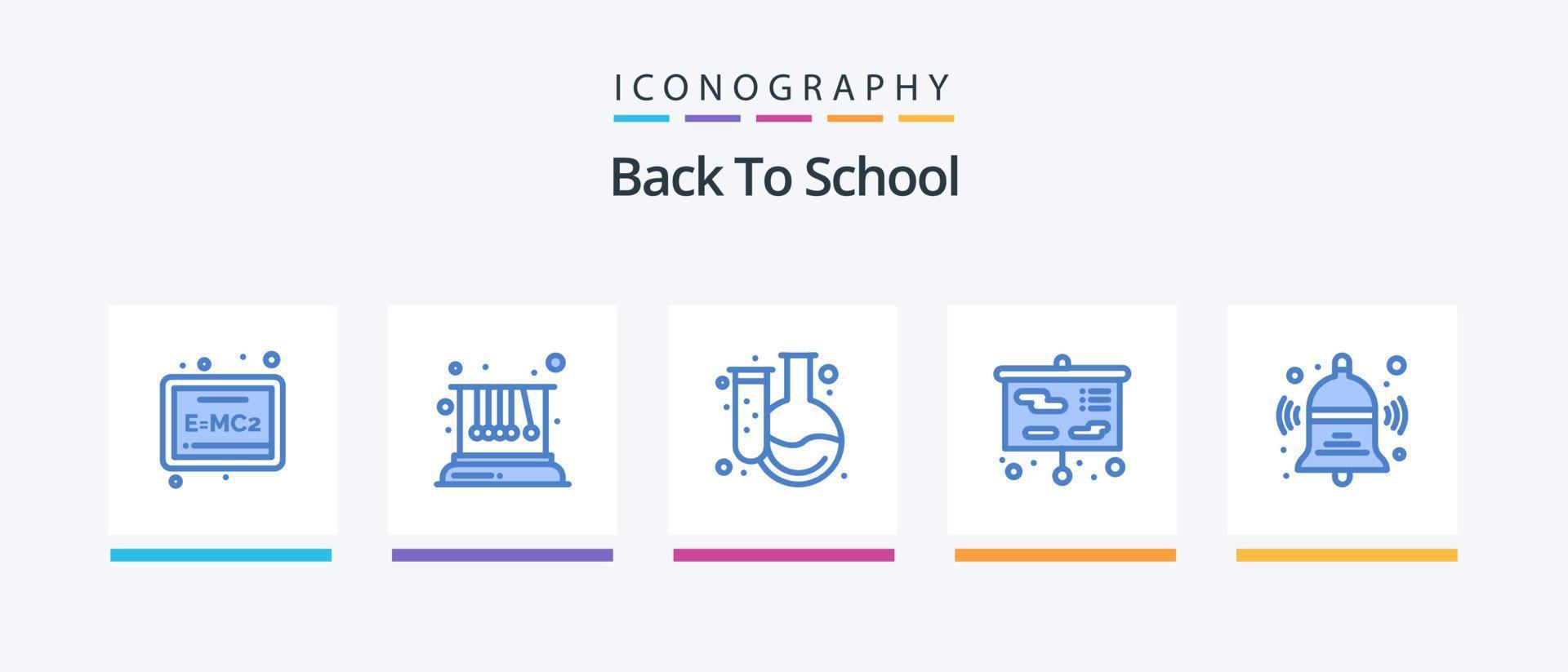 terug naar school- blauw 5 icoon pak inclusief rug. klok. chemie. studie. presentatie. creatief pictogrammen ontwerp vector