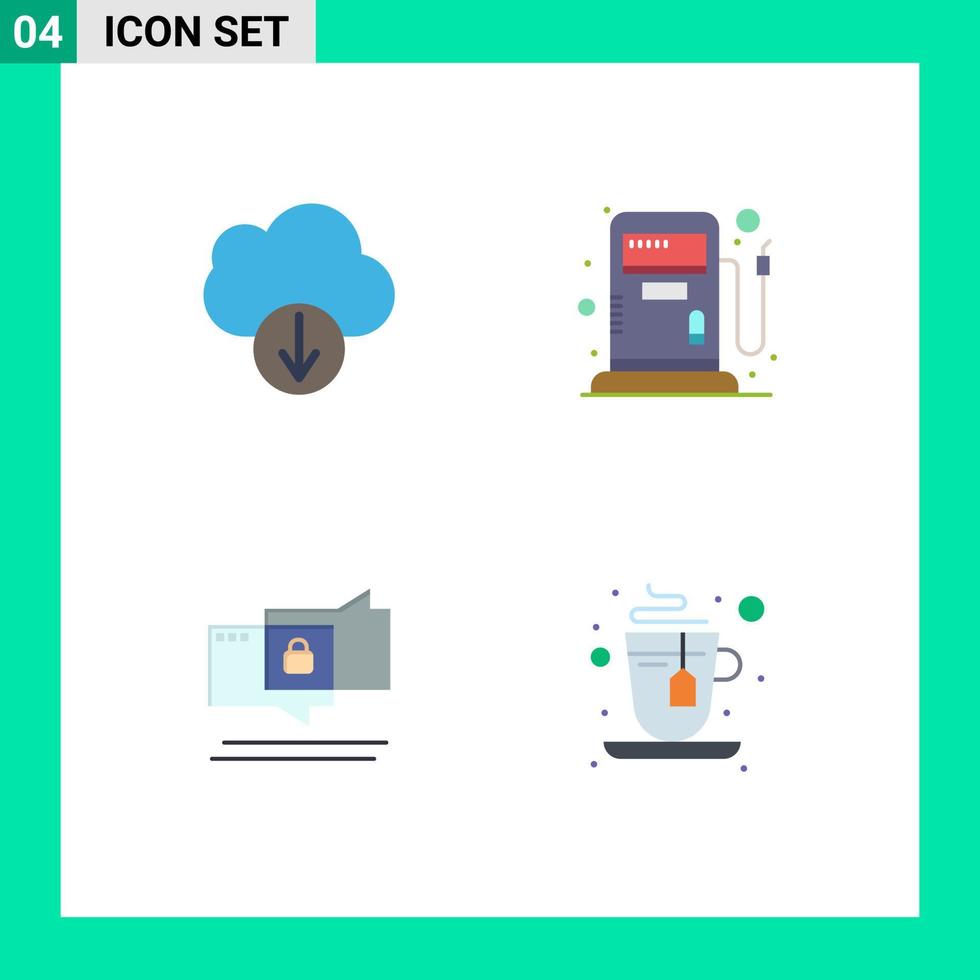 4 vlak icoon concept voor websites mobiel en apps wolk beveiligen brandstof babbelen heet bewerkbare vector ontwerp elementen