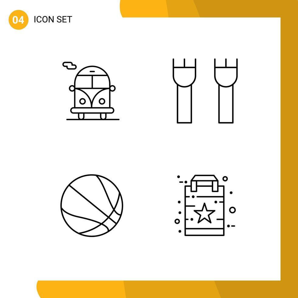 pictogram reeks van 4 gemakkelijk gevulde lijn vlak kleuren van bus bal kasteel vesting zak bewerkbare vector ontwerp elementen