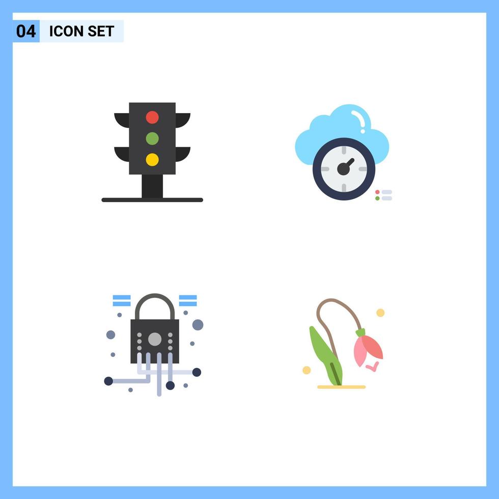 modern reeks van 4 vlak pictogrammen pictogram van lichten netwerk dashboard wolk bloem bewerkbare vector ontwerp elementen