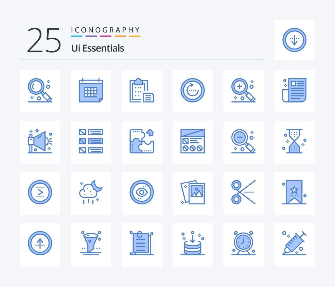 ui essentials 25 blauw kleur icoon pak inclusief herladen. browser. dag. Plakken. koppel vector