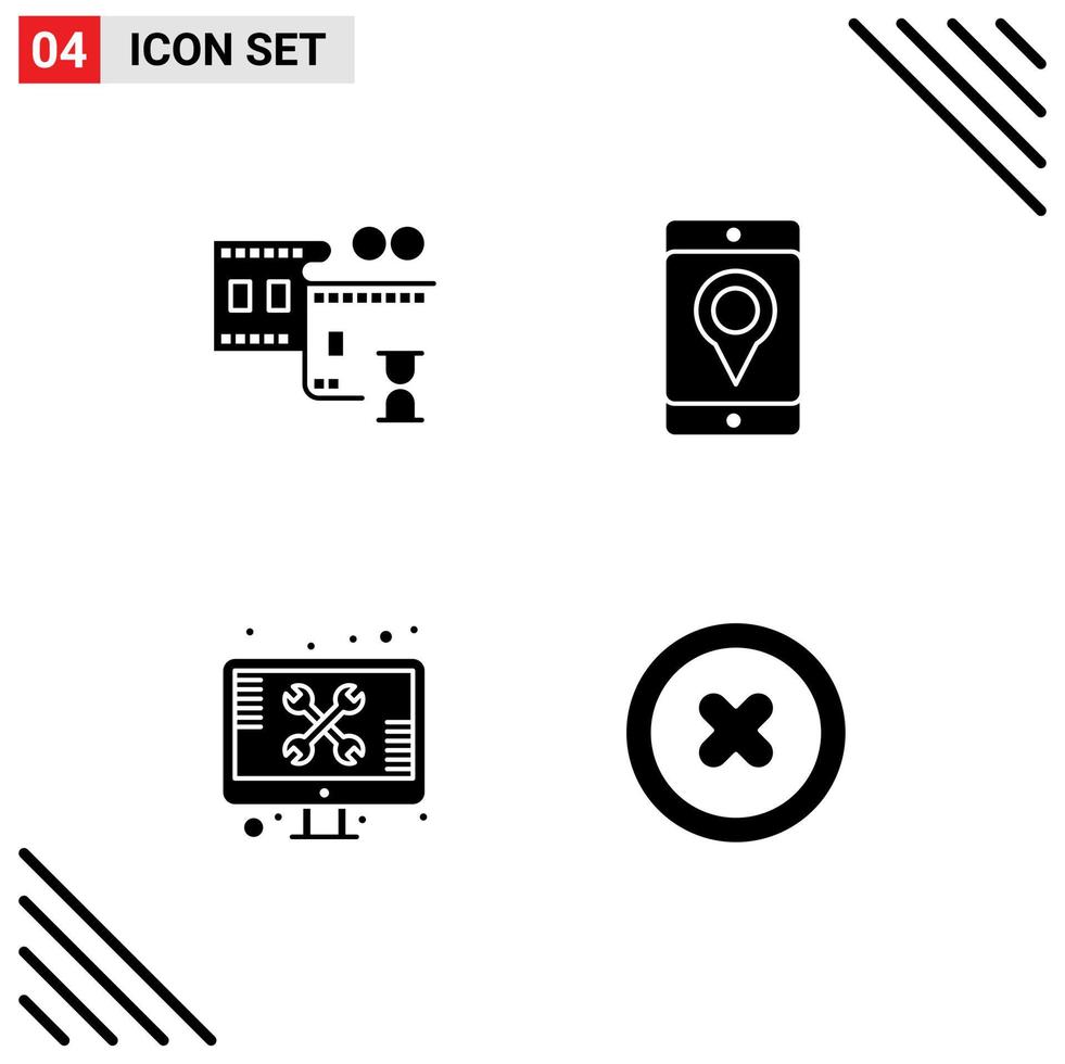 voorraad vector icoon pak van 4 lijn tekens en symbolen voor film haspel ondersteuning mobiel plaats gereedschap bewerkbare vector ontwerp elementen