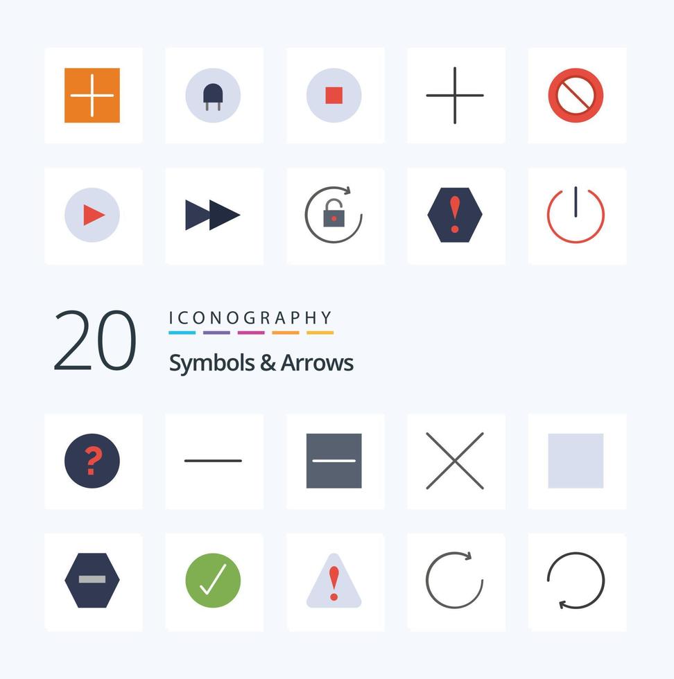 20 symbolen pijlen vlak kleur icoon pak Leuk vinden compleet controleren min hou op verbod vector
