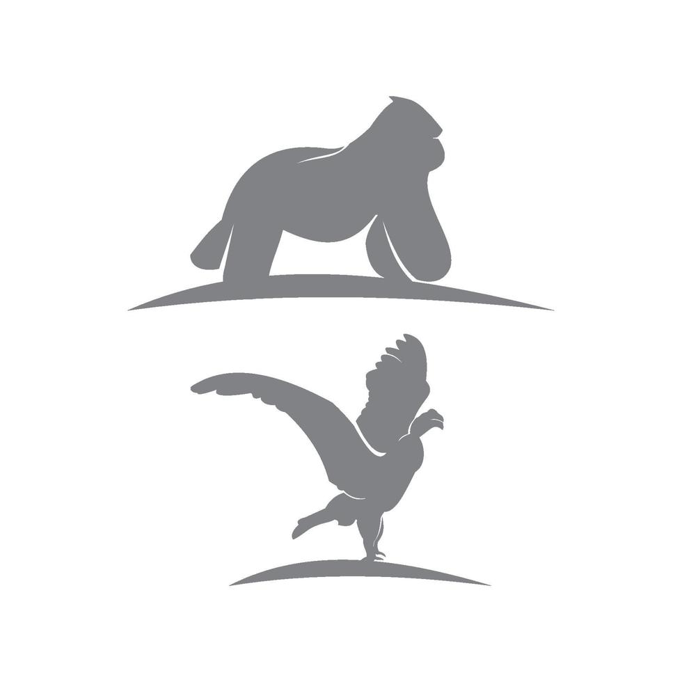 gorilla en condor vogelsilhouet dierlijke mascotte sjabloon set vector