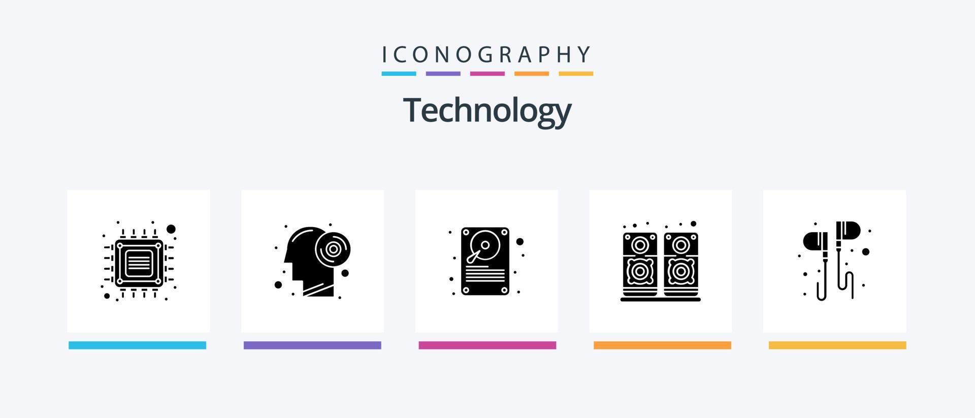 technologie glyph 5 icoon pak inclusief hand. spreker. productiviteit. geluid. opslag. creatief pictogrammen ontwerp vector