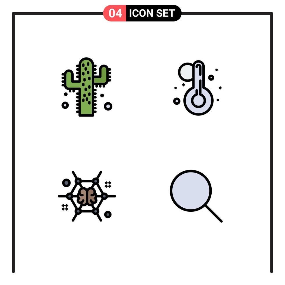 modern reeks van 4 gevulde lijn vlak kleuren pictogram van cactus brainstorming zomer geest zoeken bewerkbare vector ontwerp elementen