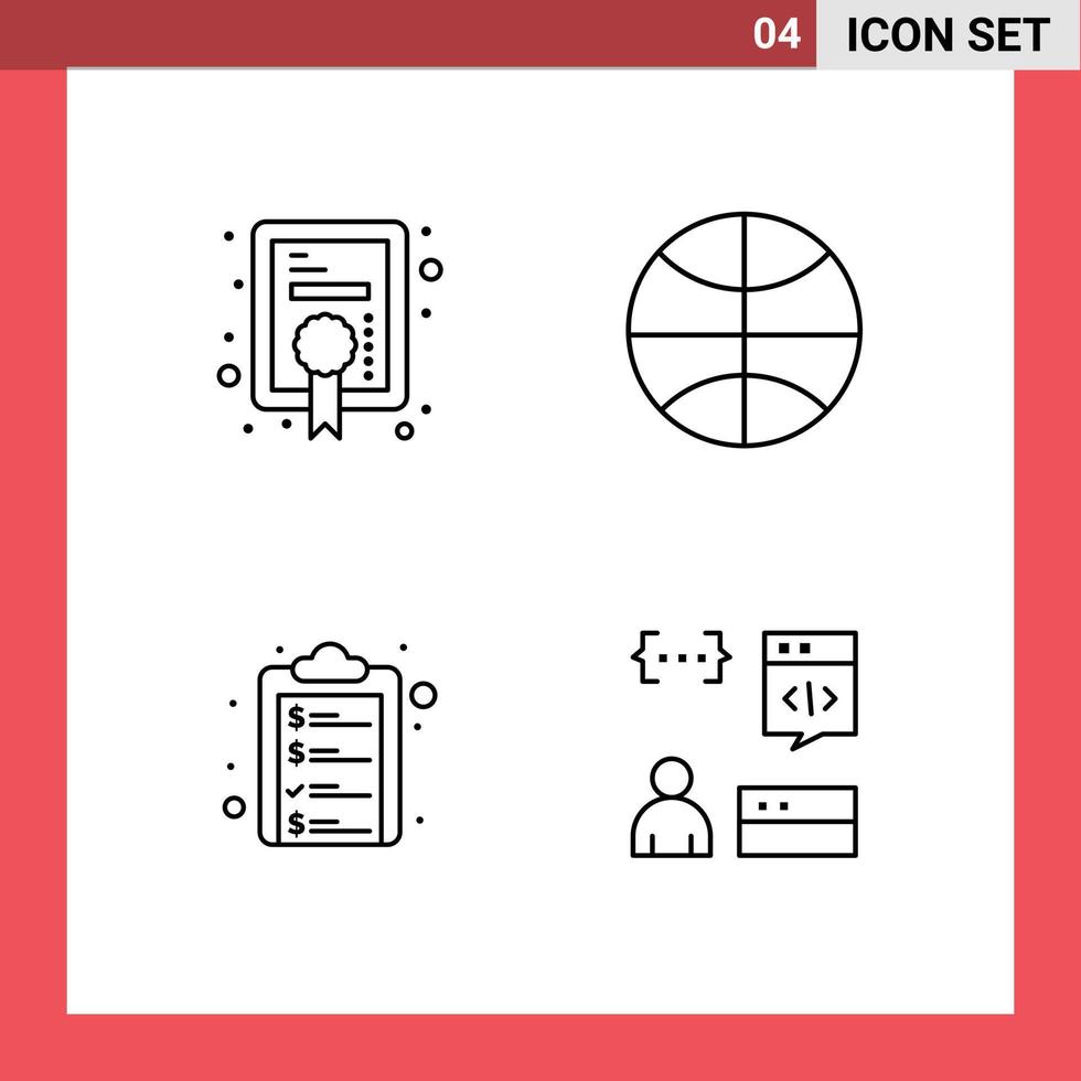 universeel icoon symbolen groep van 4 modern gevulde lijn vlak kleuren van diploma klembord prestatie festival geld bewerkbare vector ontwerp elementen