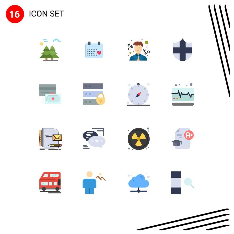 16 vlak kleur concept voor websites mobiel en apps betaling kaart bruiloft schild bescherming bewerkbare pak van creatief vector ontwerp elementen