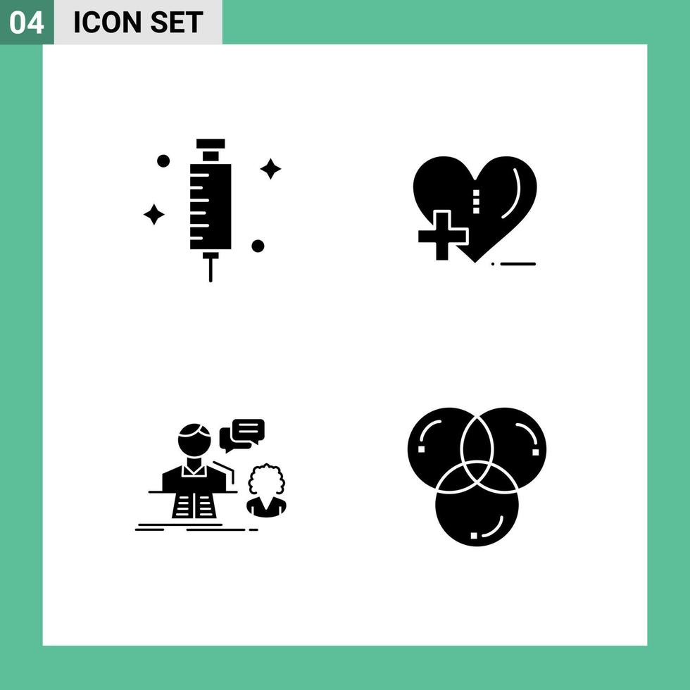 pictogram reeks van 4 gemakkelijk solide glyphs van dokter babbelen injectiespuit ziekenhuis contact bewerkbare vector ontwerp elementen