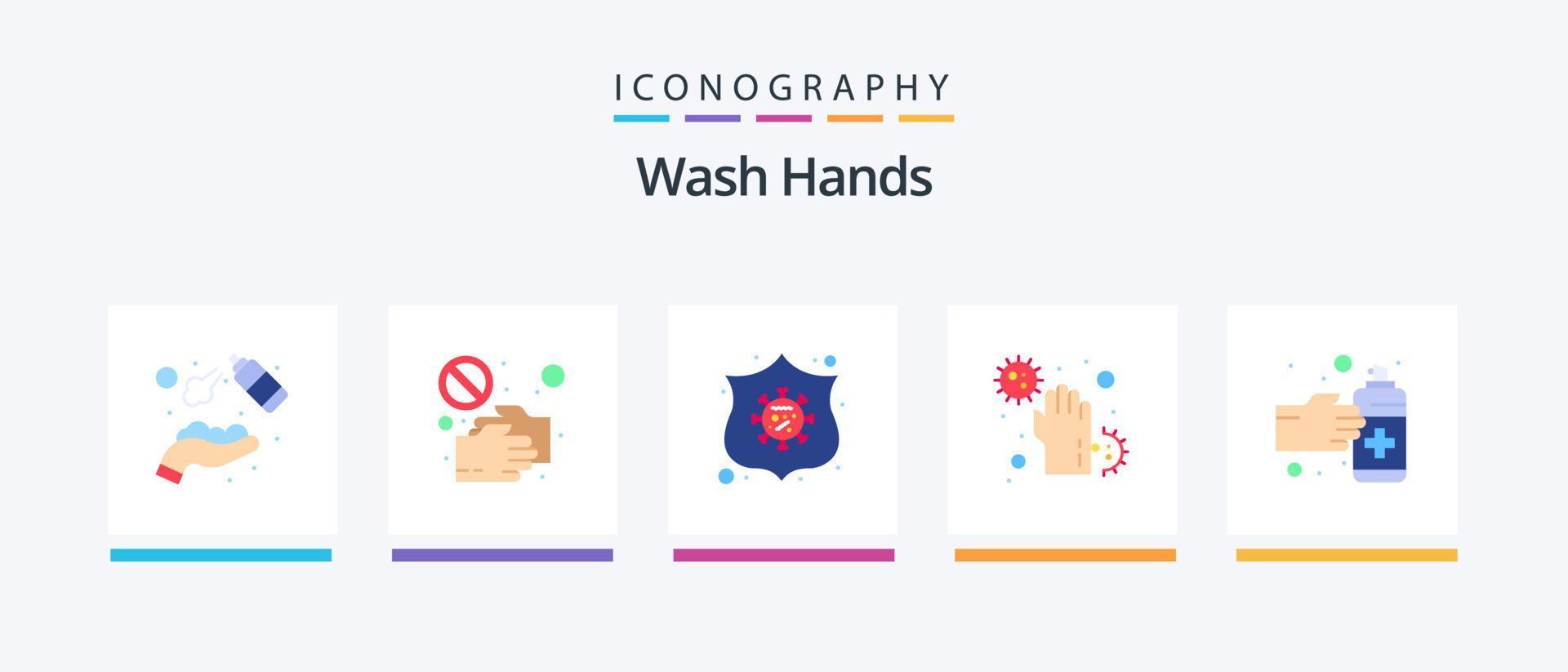 wassen handen vlak 5 icoon pak inclusief ziekte. covid. pandemie. virus. beschermen. creatief pictogrammen ontwerp vector