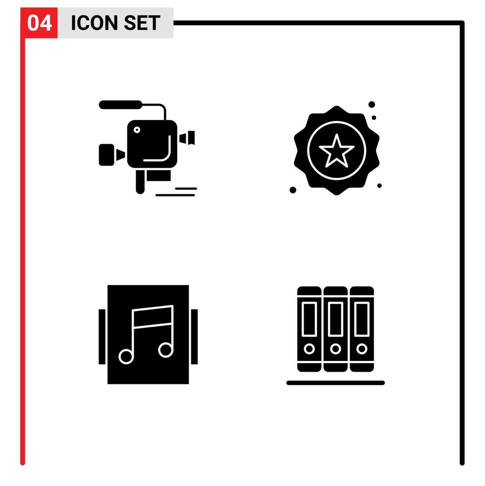 reeks van 4 vector solide glyphs Aan rooster voor camera muziek- film camera ster boeken bewerkbare vector ontwerp elementen