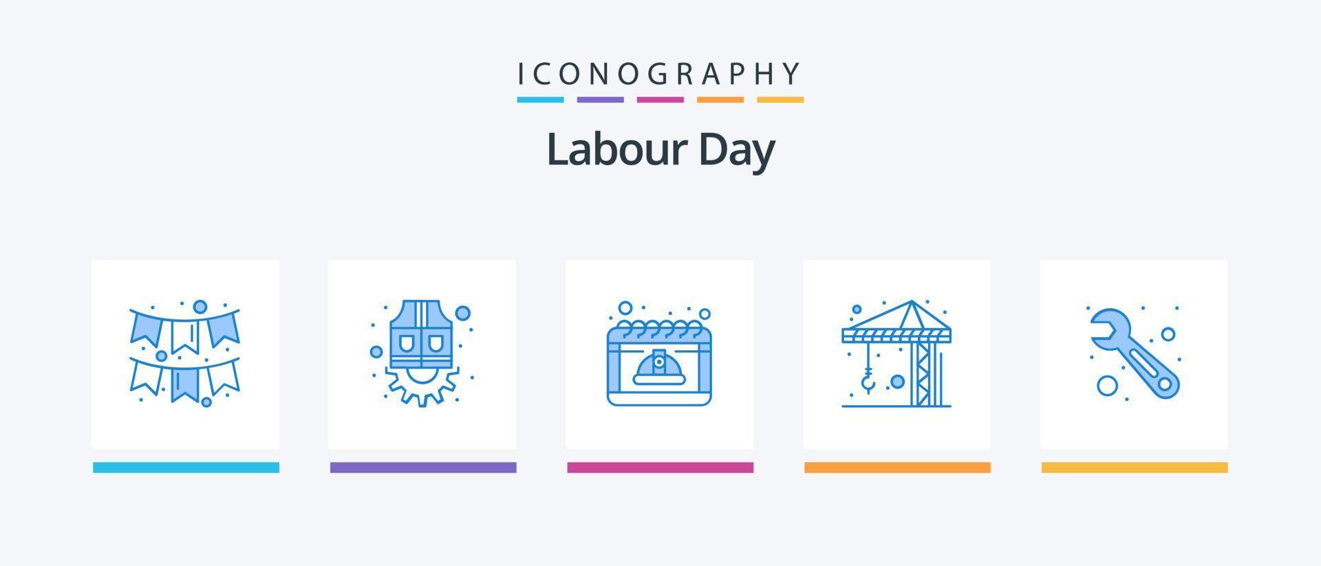 arbeid dag blauw 5 icoon pak inclusief hulpmiddel. gek. kalender. bouw. kap. creatief pictogrammen ontwerp vector