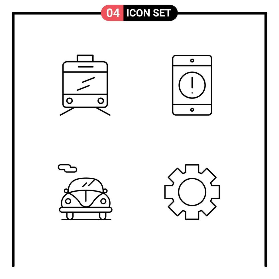 pictogram reeks van 4 gemakkelijk gevulde lijn vlak kleuren van tram vervoer mobiele telefoon telefoon instelling bewerkbare vector ontwerp elementen