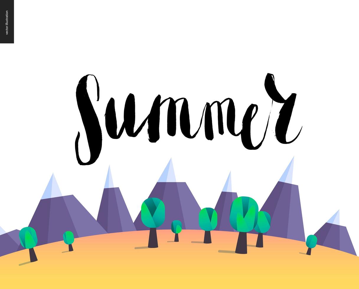 zomer belettering op berglandschap vector