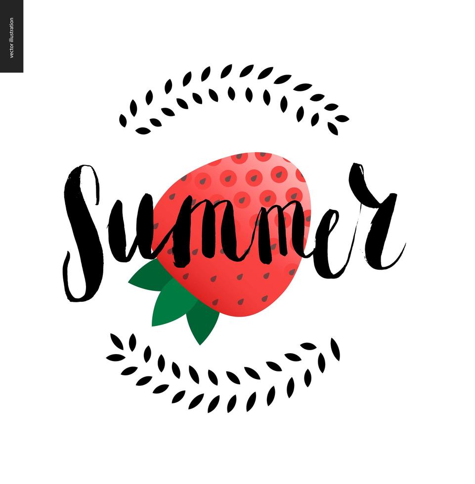 zomer belettering en aardbei vector