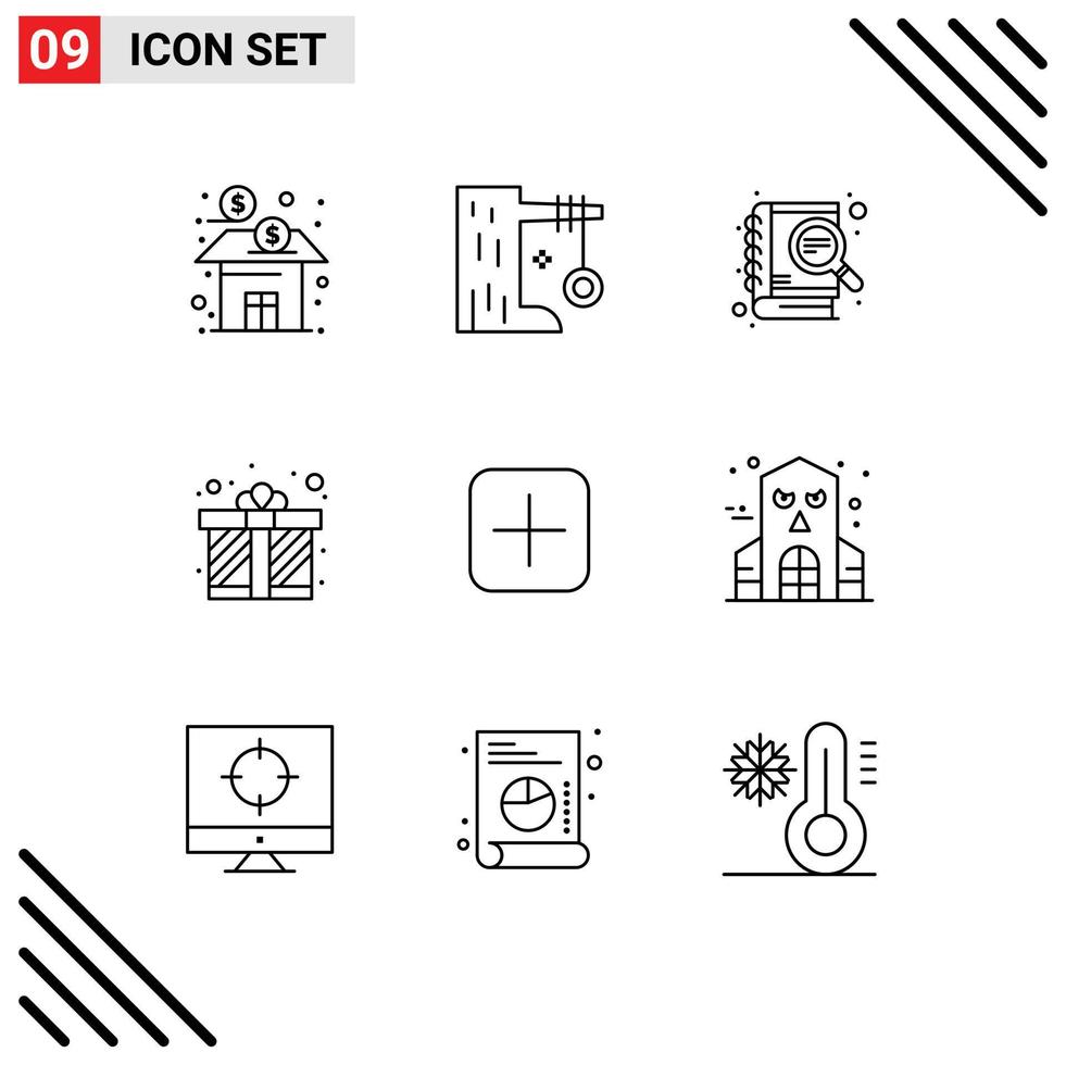 modern reeks van 9 contouren pictogram van liefde geschenk doos schommel geschenk zoeken bewerkbare vector ontwerp elementen