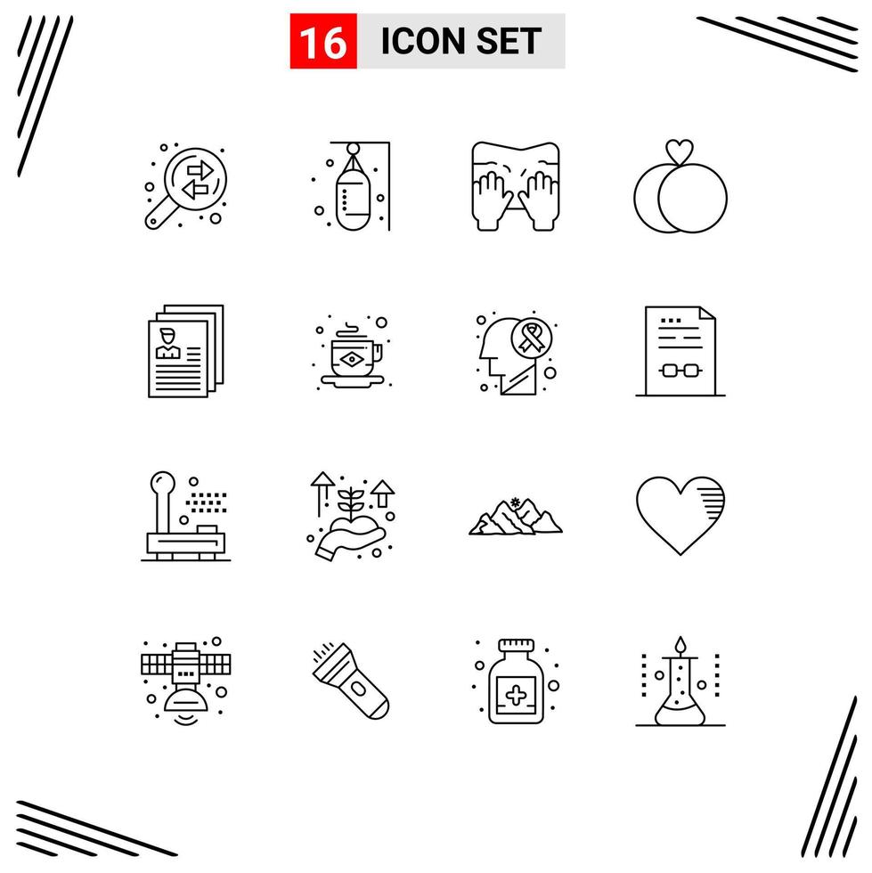 universeel icoon symbolen groep van 16 modern contouren van document bruiloft sport- ringen tekst bewerkbare vector ontwerp elementen