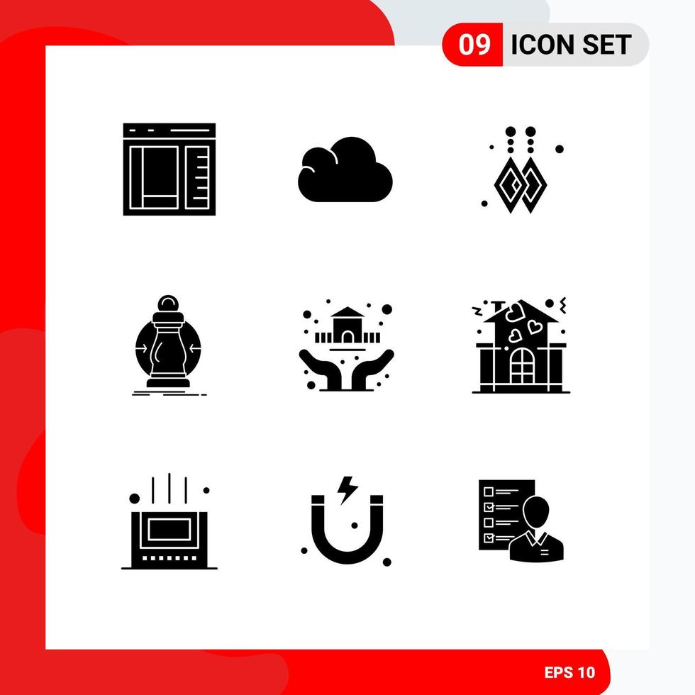 modern reeks van 9 solide glyphs en symbolen zo net zo huis bescherming Op maat oorbellen verminderen kosten bewerkbare vector ontwerp elementen