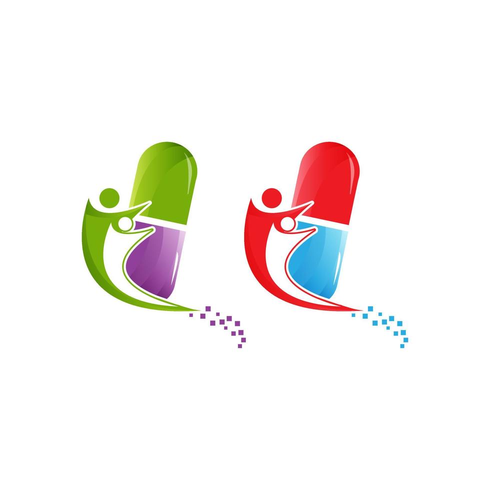 capsule apotheek medisch logo sjabloon vector. logo met natuur of blad met blauw en groen kleur. deze logo is geschikt voor Gezondheid bedrijf, dokter, ziekenhuis, kruis symbool. vector