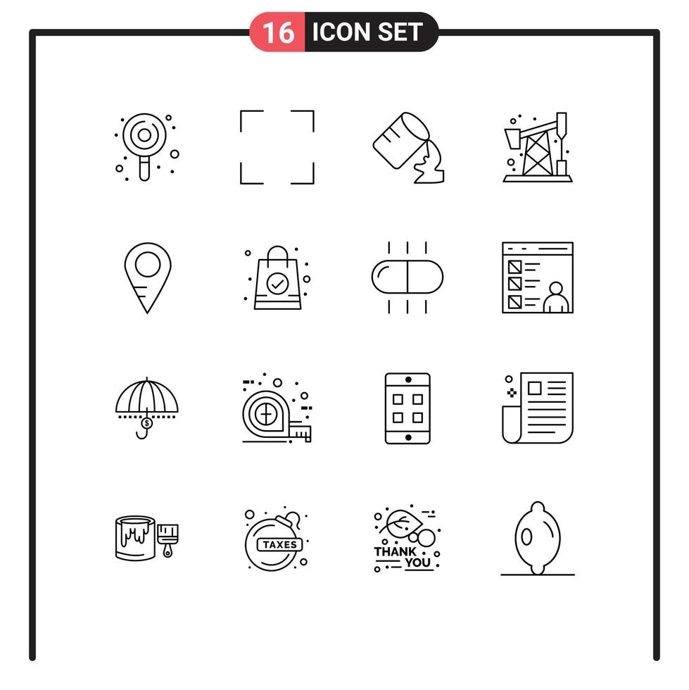 reeks van 16 modern ui pictogrammen symbolen tekens voor zak school- water plaats verspilling bewerkbare vector ontwerp elementen