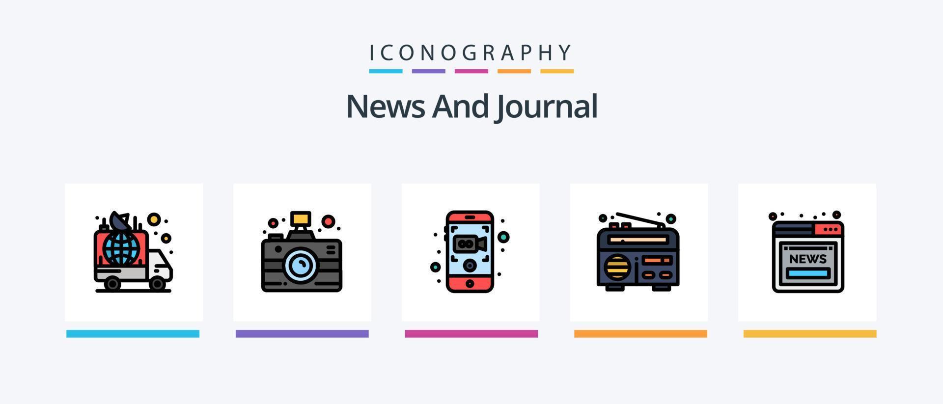 nieuws lijn gevulde 5 icoon pak inclusief heet. nieuws. monitor. live. scherm. creatief pictogrammen ontwerp vector