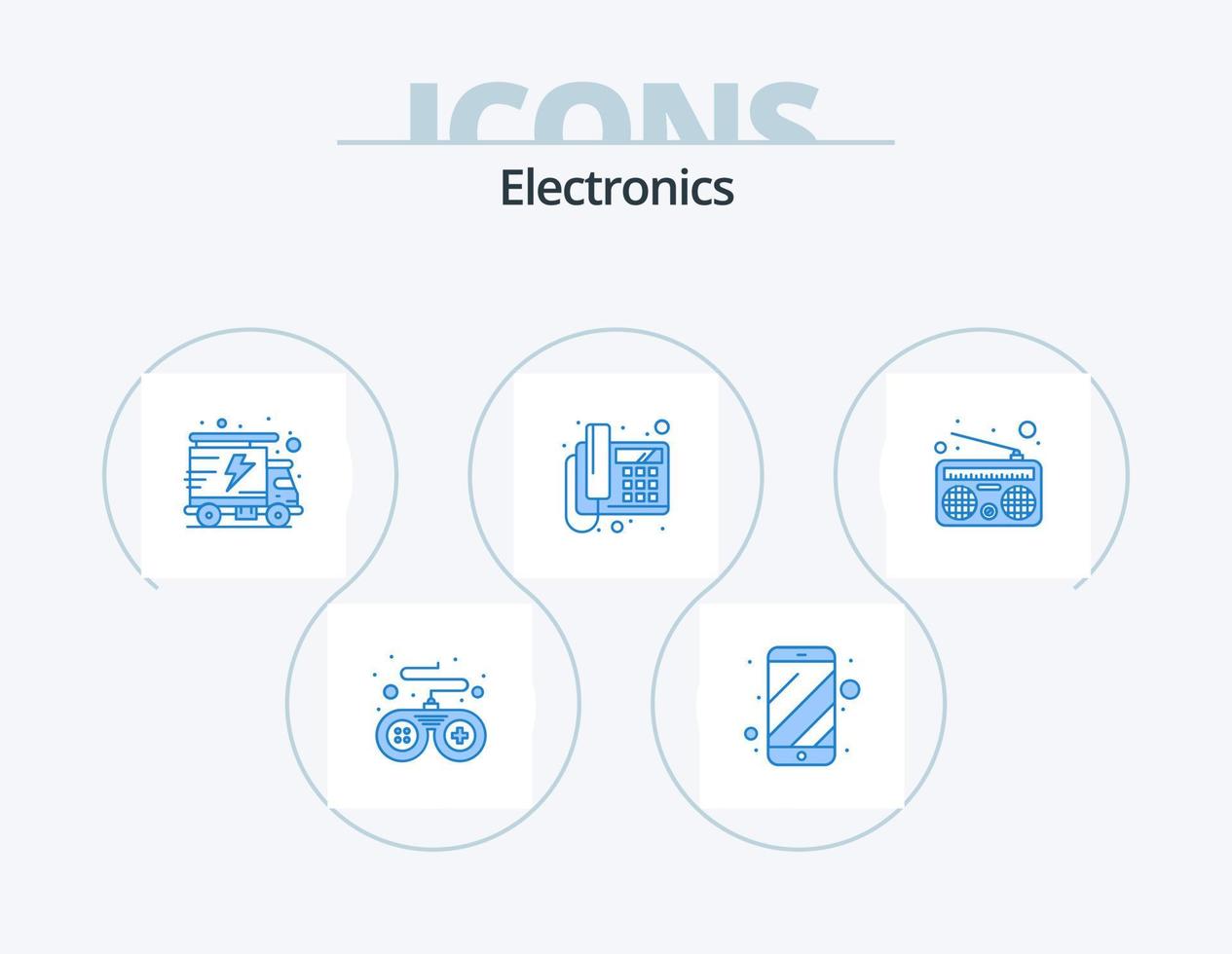 elektronica blauw icoon pak 5 icoon ontwerp. . media. pakket. communicatie. telefoon vector