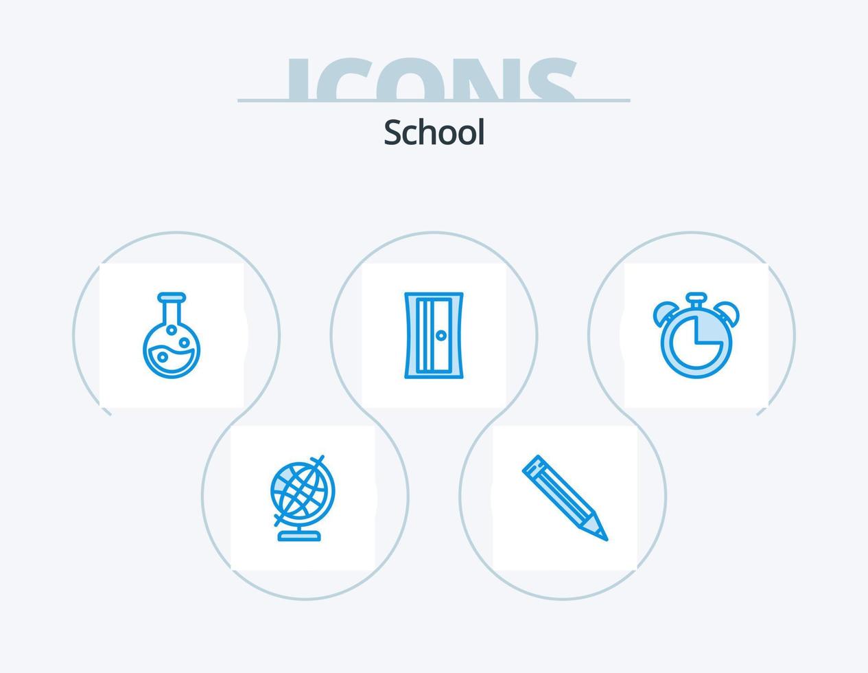 school- blauw icoon pak 5 icoon ontwerp. . tijdopnemer. laboratorium. onderwijs. alarm vector
