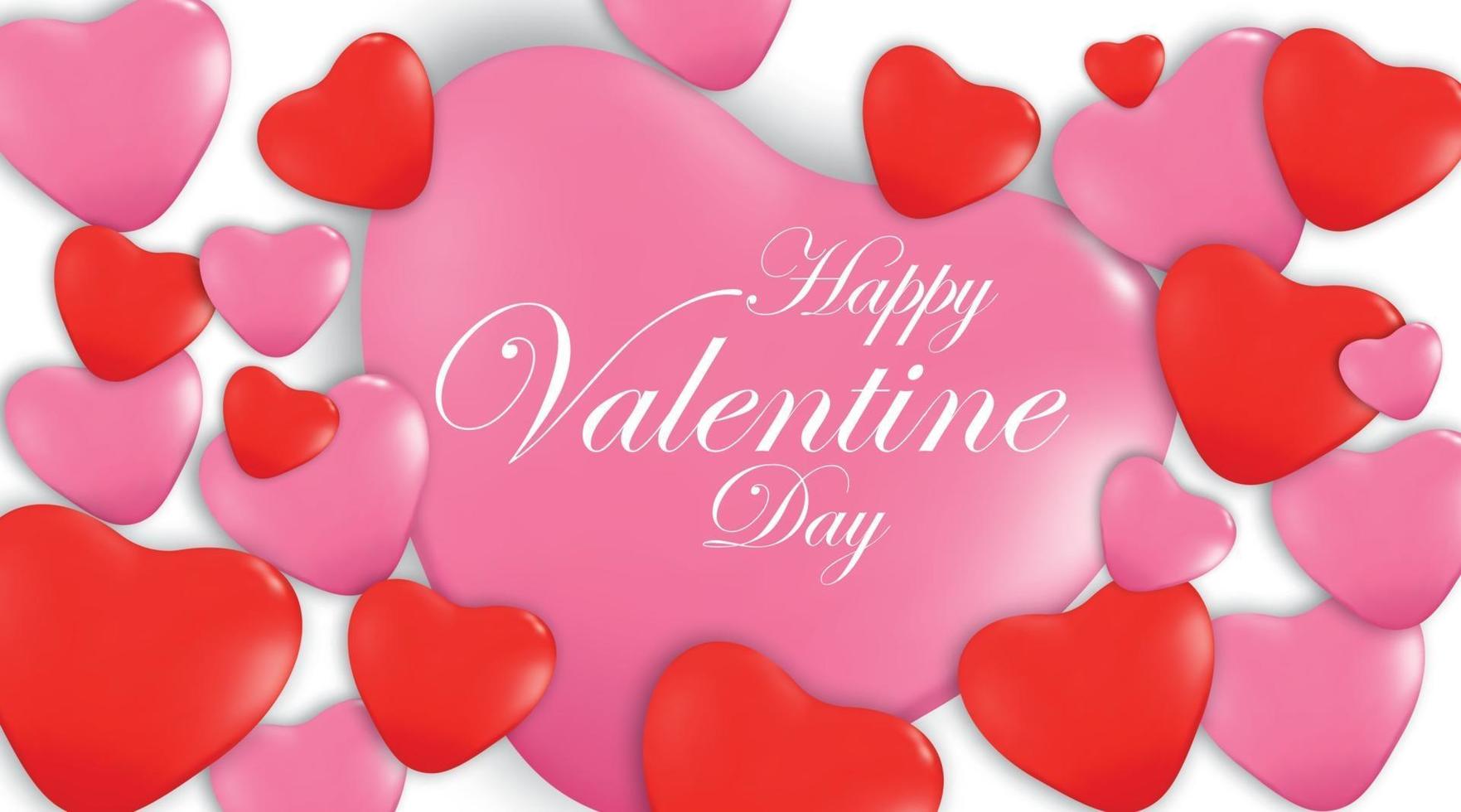 gelukkige valentijnskaart dag felicitatie banner met rode en roze 3d hart vormen - vector afbeelding