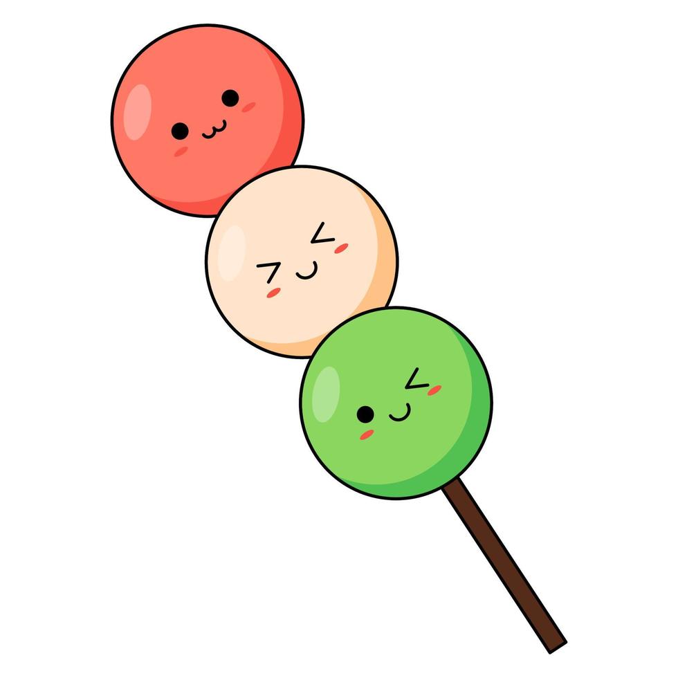 kawaii dango met glimlachen gezicht en roze wangen geïsoleerd Aan een wit achtergrond. Japans tekenfilm stijl. vector