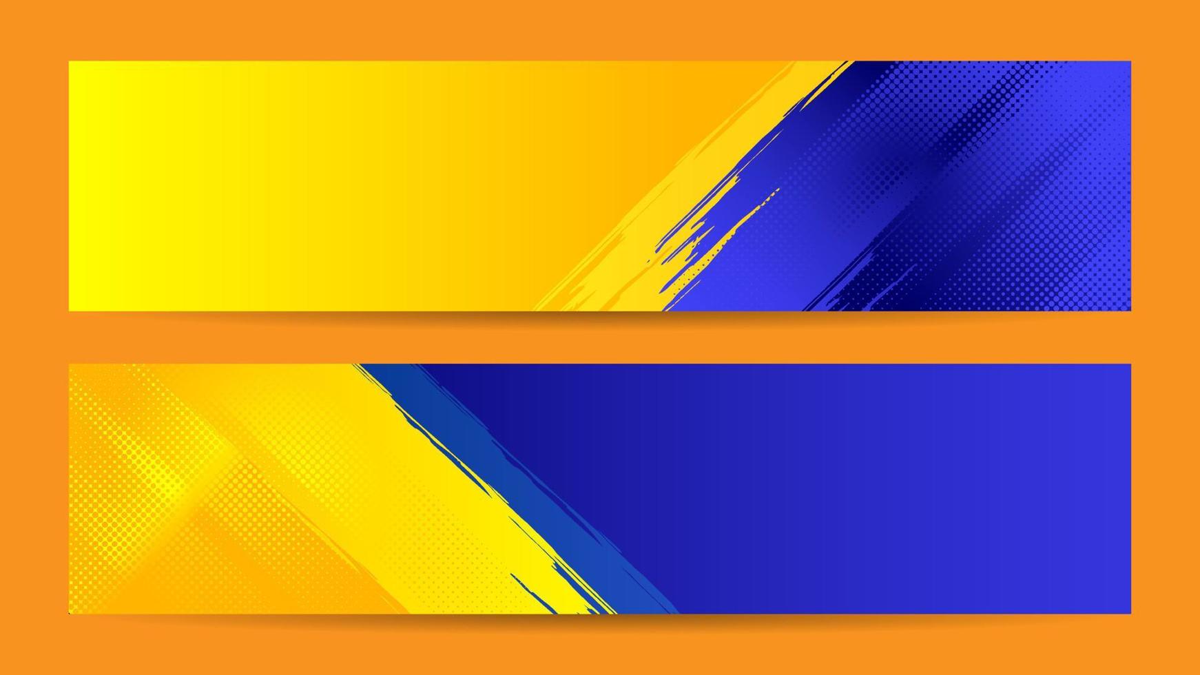 abstract grunge achtergrond vector met verf borstel en halftone effect, sjabloon ontwerp banier met helling blauw en geel kleur van Oekraïne vlag