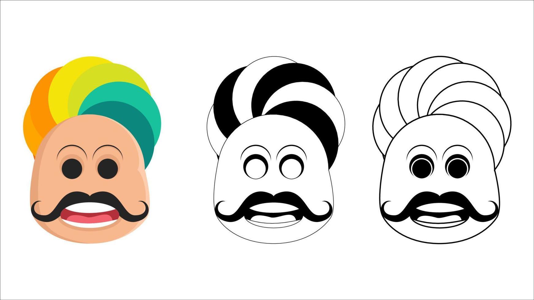 marwadi Mens gezicht vlak vector illustratie, Indisch Mens gezicht vlak vector.