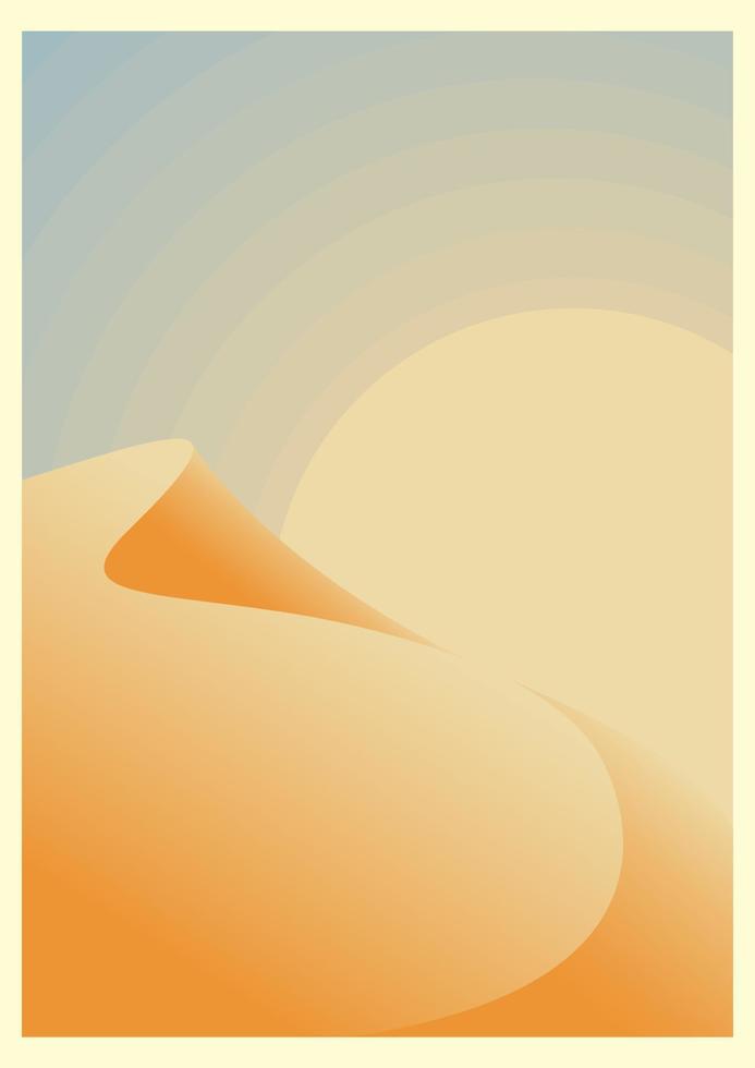 woestijn landschap, helling duinen en zonsopkomst illustratie. aarde tonen, verbrand oranje, beige kleuren. boho muur decor. midden eeuw modern minimalistische kunst afdrukken. biologisch vorm vector