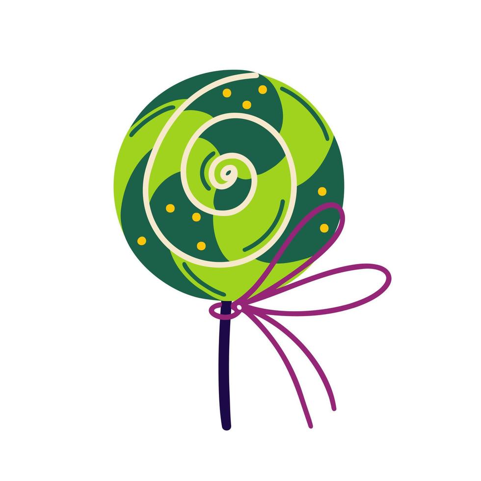 groen lolly vector icoon. zoet gestreept snoep Aan een stok. smakelijk toetje gemaakt van suiker, karamel. feestelijk verzuren traktatie. illustratie geïsoleerd Aan wit. vlak tekenfilm clip art voor kaarten, affiches, prints