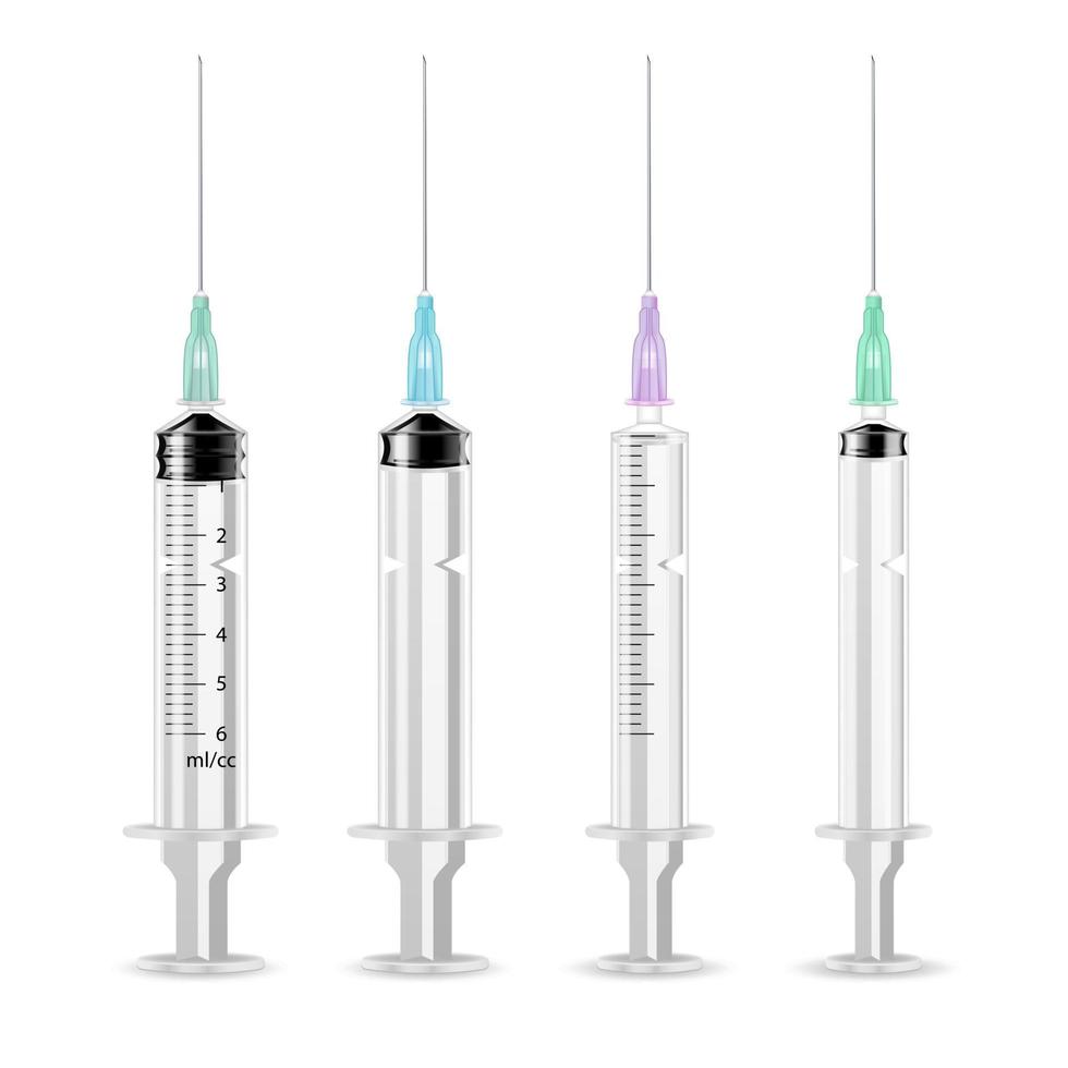 vector plastic medisch injectiespuit voor injectie geïsoleerd 3d realistisch illustratie. transparant achtergrond.