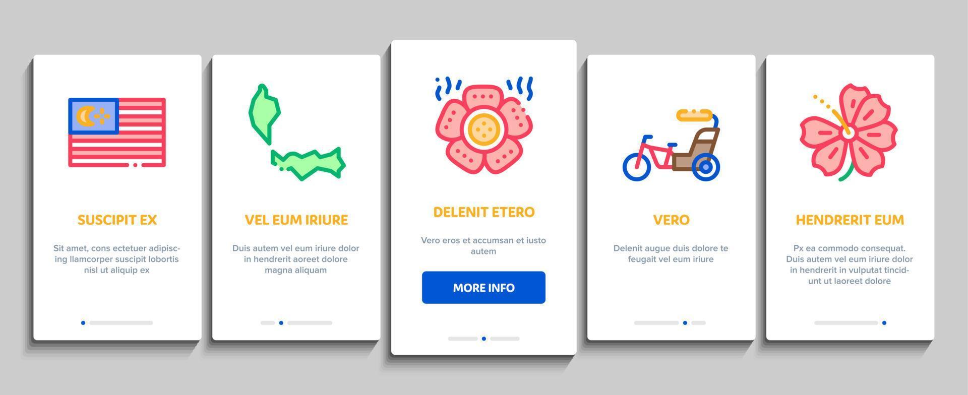 Maleisië nationaal onboarding elementen pictogrammen reeks vector
