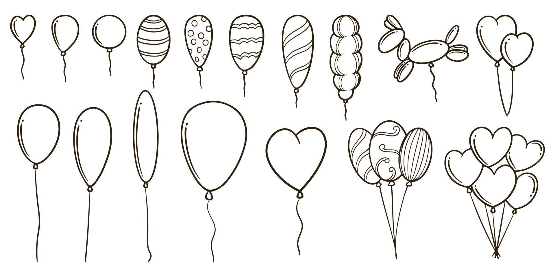 hand- getrokken verjaardag ballonnen tekening reeks tekening Aan wit achtergrond. vector