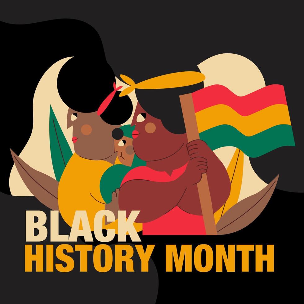 Dames en kind, vlag van zuiden Afrika, zwart geschiedenis maand, hand- getrokken vector