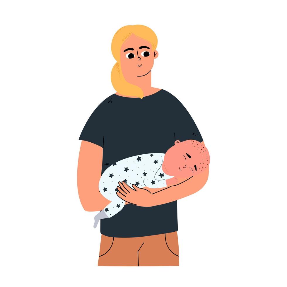 een jong moeder houdt een baby in haar armen. moederschap laten staan. de geluk van moederschap. vector illustratie in hand- getrokken stijl