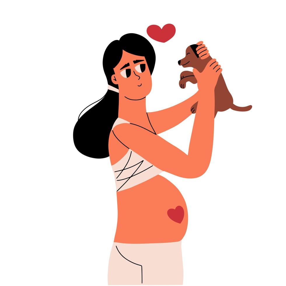 de meisje is Holding een pup. vriendschap tussen een huisdier en een vrouw. vector illustratie in vlak stijl